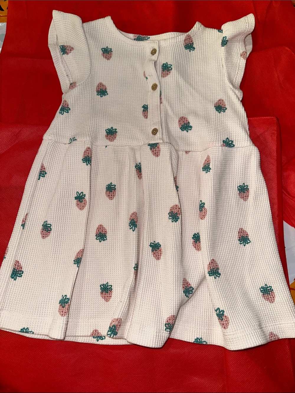 Carter's Light Pink Strawberry Knit Dress with Green Accents